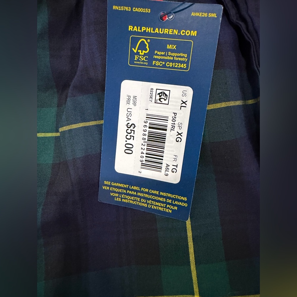 Men’s Polo Ralph Lauren Blue and Green Plaid Pajama Pants - Picture 3 of 4